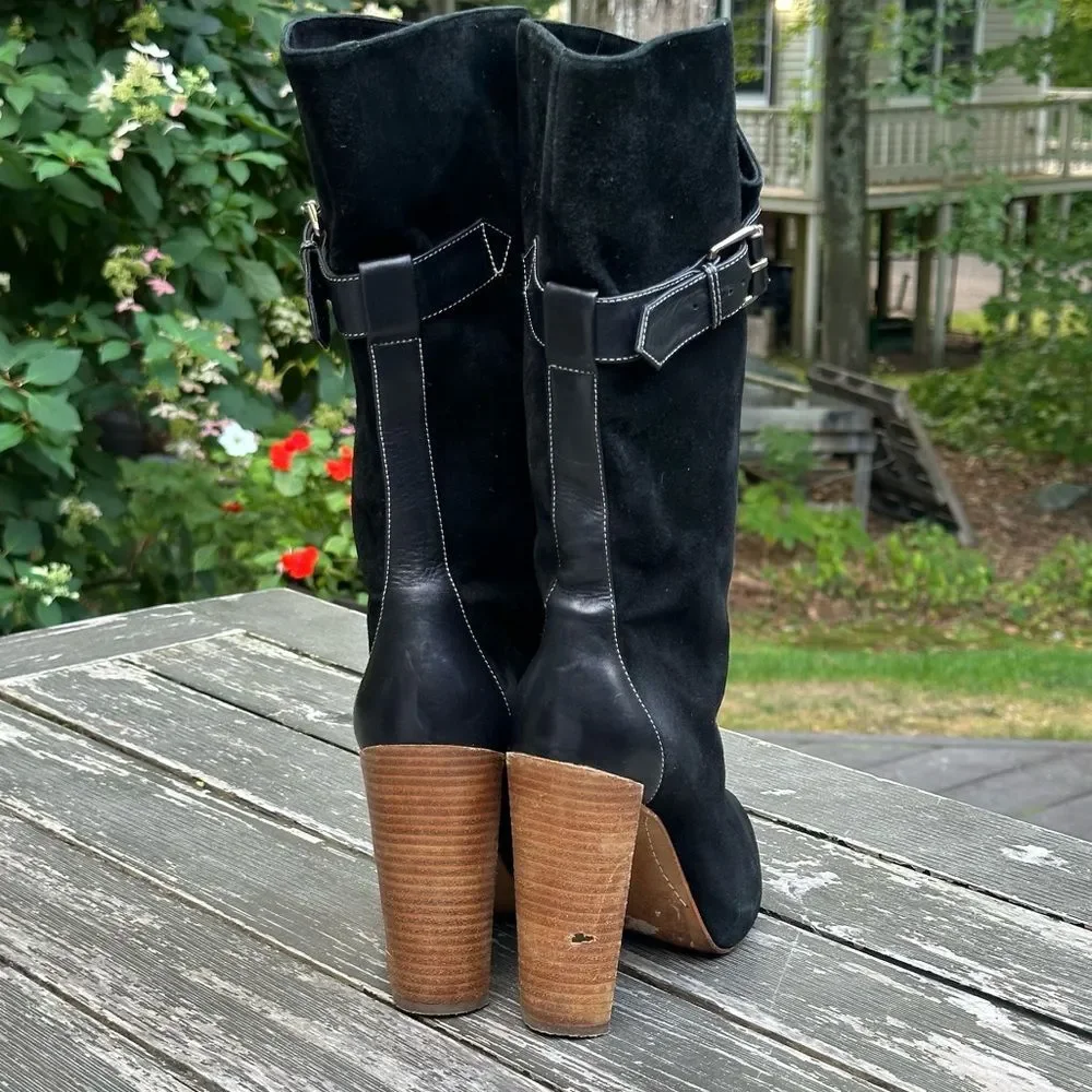 Boutique 9 Galen Black Suede Leather Tall Boots Size 6 Adjustable Calf